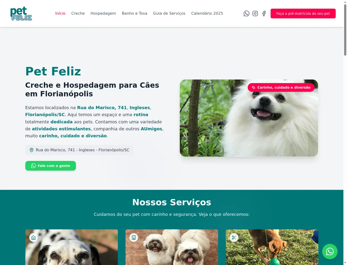 Print do site Pet Feliz Creche